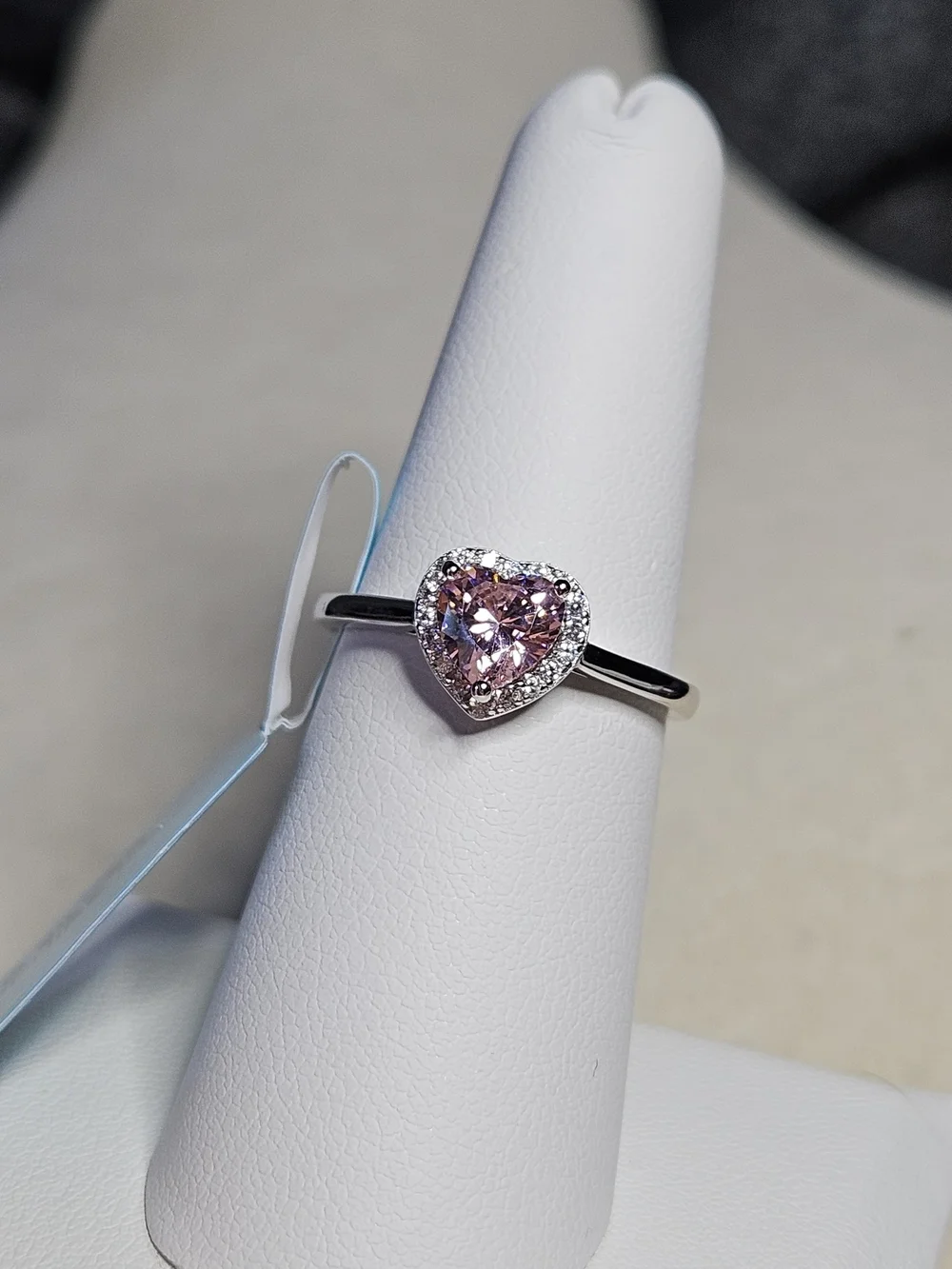 Pink Heart Halo Ring Sterling Silver